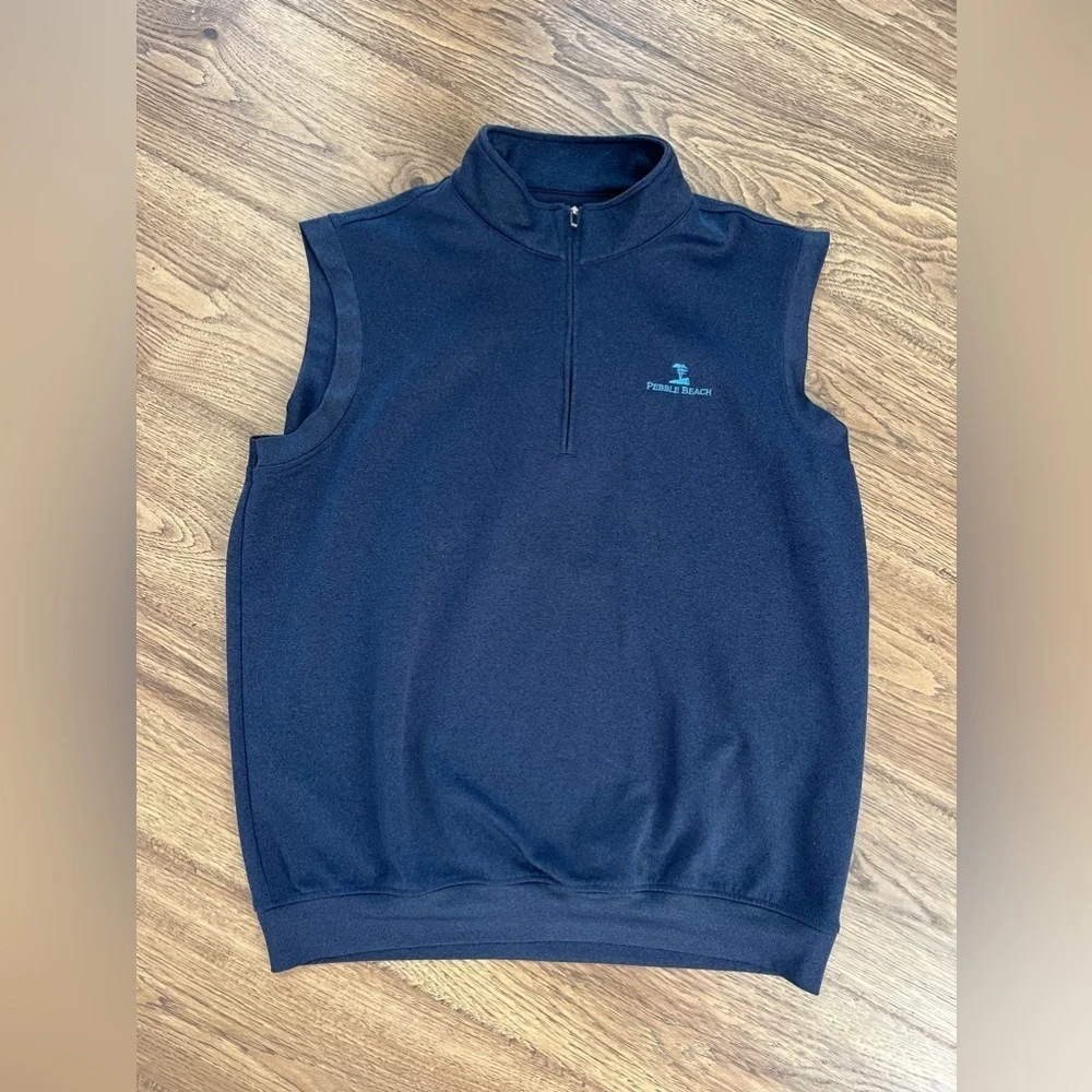Pebble Beach Mens Size M Sleeveless 1/4 Zip Golf Vest Navy Blue Heather XL